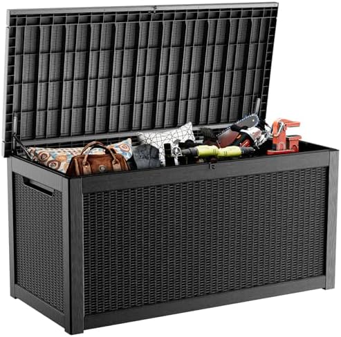 PatioZen 320 Gallon Large Resin Deck Box, Lockable Outdoor Storage Box for Patio Cushions Storage Furniture,Garden Tools, Pool Supplies, Weatherproof and UV Resistant (Black) by OutdoorLivingPerfected