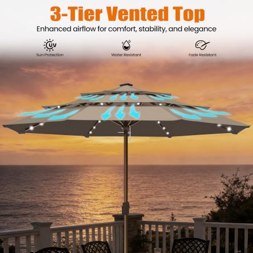 EliteShade USA 10-Year-Non-Fading 10ft 3-Tier Market Patio Umbrella, Commercial Table Umbrella with 80 Solar LED Lights, Crank Open, Windproof & UPF 50+ UV Protection for Garden, Deck, Pool, Backyard, No Tilt, Mushroom - Image 6