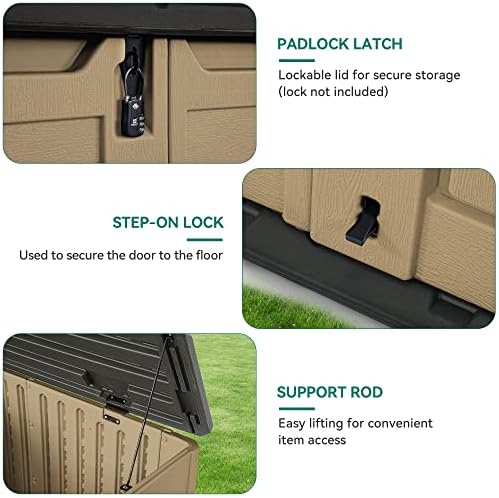 YITAHOME Outdoor Resin Storage Sheds, 39 in Height Lockable Waterproof Horizontal Shed w/o Shelf, Easy to Assemble Shed Storage for Garden Tools, Brown - Image 4