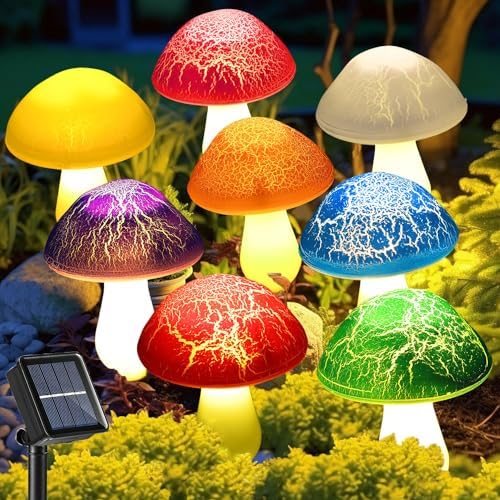 Solar Garden Decor Lights 8 Crack Mushrooms Outdoor Decor Stake Lights, Waterproof Solar Pathway Light Gardening Gifts for Garden Gnomes Backyard Flower Bed Christmas Decorations by Viewpick