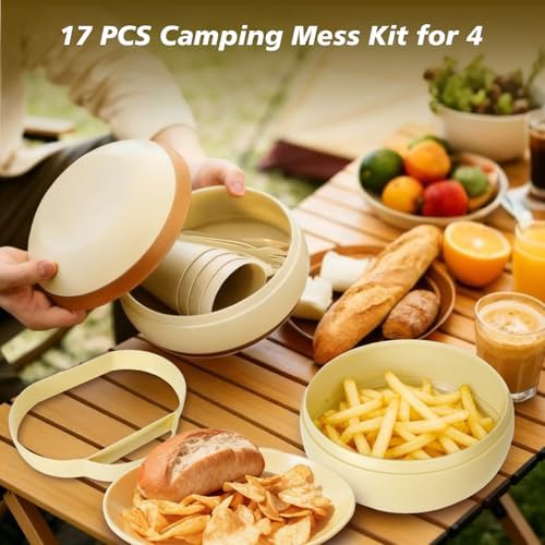 Camping Dishes Picnic Set, 17Pcs Plastic Dinnerware Dishes Sets for 4 - Image 3
