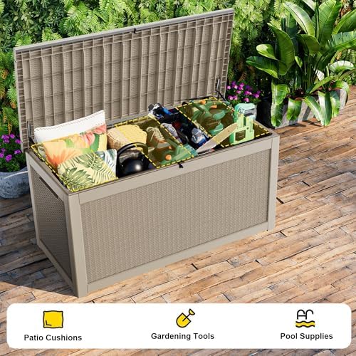 320 Gallon Waterproof Outdoor Storage Box, UV Resistant Resin Deck Box with Hydraulic Rod for Reinforced Stability, Perfect for Patio, Garden, and Pool（Grey，320 Gallon） - Image 6