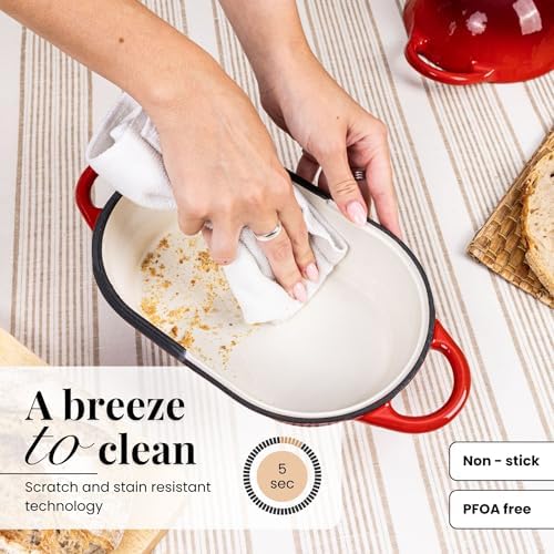 Dutch Oven For Sourdough Bread Baking – Enamelled Cast Iron Bread Loaf Pot – Oven Safe Non Stick Bread Pot – Rectangular, Red, 24cm x 16cm – by Nuovva - Image 4