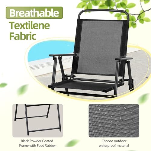 Vongrasig 6 Piece Folding Patio Dining Set,Small Metal Outdoor Garden Patio Table and Chair Set w/Umbrella for Lawn,Deck,Backyard,Black - Image 3