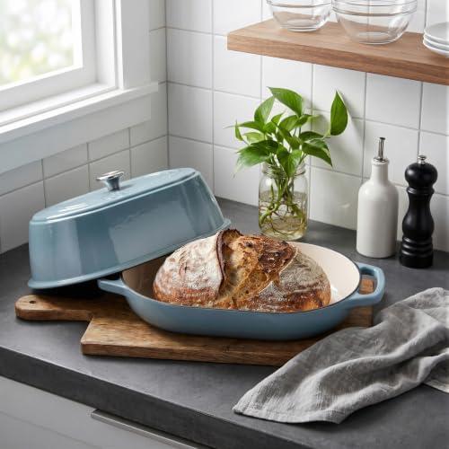 VORRINGARD Enameled Cast Iron Dutch Oven Pot with Dome Lid, Oval Bread Oven for Homemade Sourdough Bread Baking, Oven Safe up to 500°F, 6 Quart, Sea Salt - Image 4