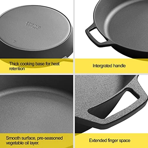 EDGING CASTING Pre-Seasoned Large Cast Iron Skillet 17 Inch, Dual Handle Outdoor Camping Frying Pan, Pizza Pan, Use for Grill, Stovetop, Induction, Oven Safe Cookware - Image 5