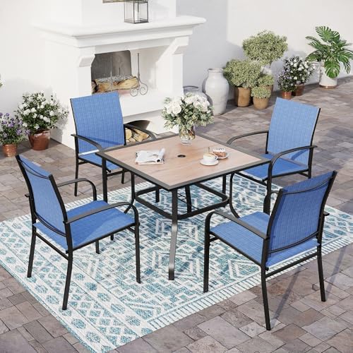 SUNSHINE VALLEY Patio Dining Set for 4, 37" Metal Table & Blue Chairs by SUNSHINEVALLEY