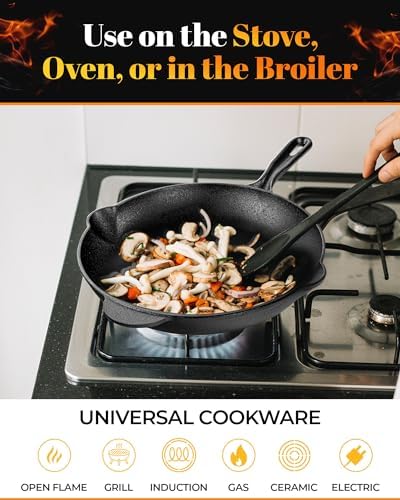 Granitestone 12 Inch Cast Iron Skillets, Pre-Seasoned Cast Iron Pans for Cooking, Nonstick Cast Iron Frying Pan, Cast Iron Skillet for Indoor & Outdoor Use, Cast Iron Pan, Non-Toxic, Oven Safe - Image 6