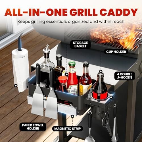 Griddle Caddy for Blackstone 36"/28"/22"/17" Griddles & Prep Cart, 6-in-1 Space-Saving Blackstone Griddle Accessories Organizer with Magnetic Tool Holder, Paper Towel Holder, Cup Holder - Image 2