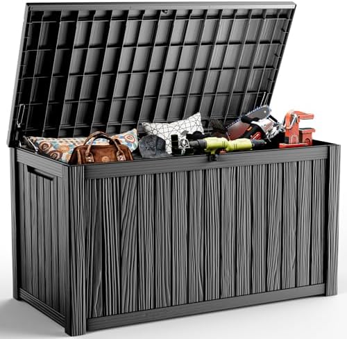 200 Gallon Outdoor Storage Box Waterproof, Resin Lockable Deck Box with Lid, Large Capacity Weatherproof Container for Patio Furniture Pool Accessories, Side Table(Black, 200 Gallon) by KFY