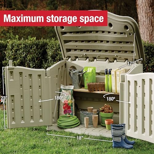 Rubbermaid Small Horizontal Resin Outdoor Storage Shed With Floor (4.5 x 3 Ft) Weather Resistant, Beige/Brown, Organization for Home/Backyard/Pool Chemicals/Toys/Garden Tools/Porch/Patio Cushions - Image 5