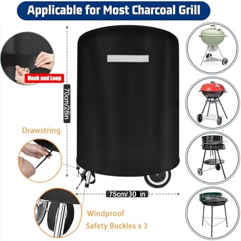 Grill Cover for Weber 22 Inch Charcoal Kettle- Waterproof BBQ Cover for Weber Char-Broil 22 Inch Charcoal Kettle Grills, Barbecue Kettle Grills Cover for Outdoor Grills, Fits 22" Webers Kettle Grills - Image 2