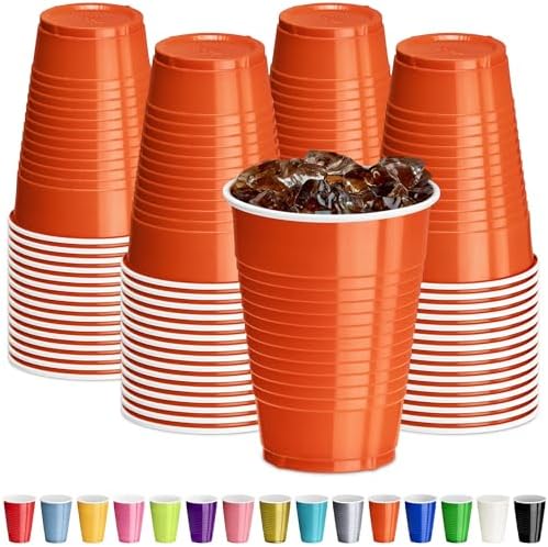 DecorRack Orange Plastic Cups, 12 oz Disposable Cups, Reusable Party Supplies (40 Count) by DecorRack