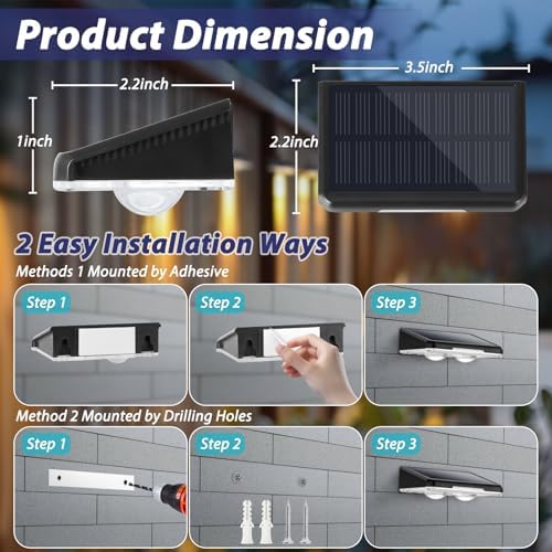 Brightever Solar Fence Lights Outdoor Black 4-Pack, 3000K/5000K/6500K - Image 5