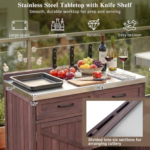 39.4" Outdoor Grill Cart with Stainless Top & Storage Cabinet - Image 5
