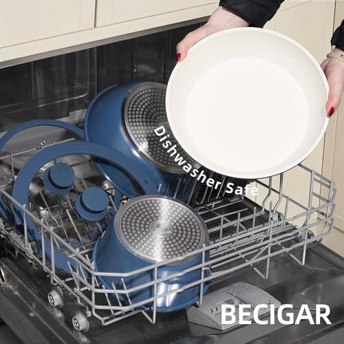 BECIGAR 23pcs Ceramic Pots and Pans Set, Nonstick Detachable Handle Cookware, Induction Kitchen Cooking Set, Include Frying Pans & Saucepans Oven Safe(Blue) - Image 6