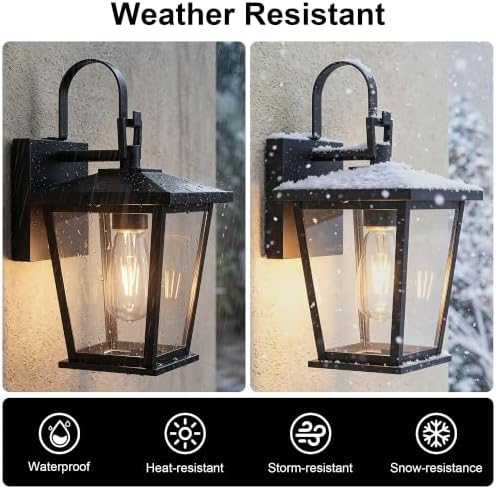 Kalium Outdoor Light Fixtures Wall Mount, Waterproof Exterior Wall Lanterns with Glass, Matte Black, Outside Wall Sconces, Front Porch Lighting for House Garage Doorway Patio 12.5 in - Image 5