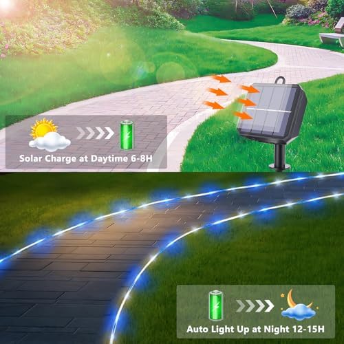 Solar Rope Lights, 66ft 200LED Solar String Lights, 8 Modes, Waterproof - Image 4