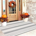 Grey and White Outdoor Rug 3'x 5'Cotton Washable Front Porch Mat Area Rug by BUAGETUP