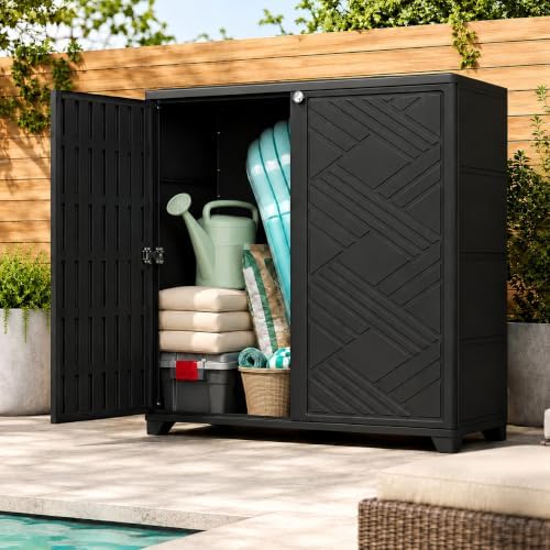 ADDOK Outdoor Storage Cabinet, 60 Gallon Waterproof Resin Patio Storage Cabinet with Double Doors, Weather-Resistant Organizer for Garden Tools/Home/Toys/Porch by ADDOK