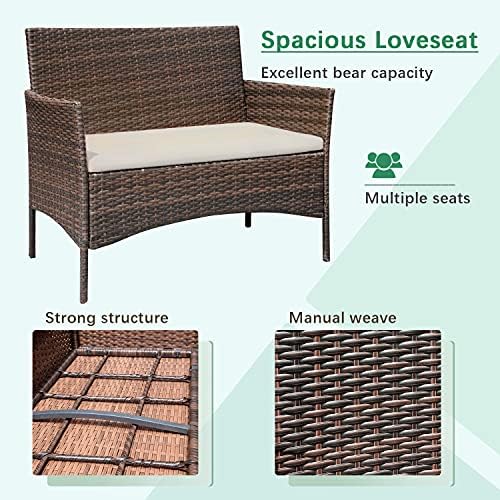 Greesum Patio Furniture 4 Pieces Conversation Sets,Brown and Beige - Image 6