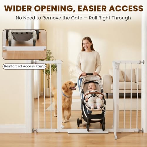 Mumeasy 29.7-48" Baby Gate for Stairs, Pressure Mounted Dog Gate for Doorways, Extra Wide Walk Thru Safety Pet Gate for Doors with Auto Close, Easy Install Child Gate for Hallway Indoor House, White - Image 4