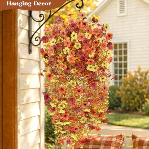 8Pcs Artificial Fall Flowers for Outdoor, Fake Mums UV Resistant Decoration - Image 5
