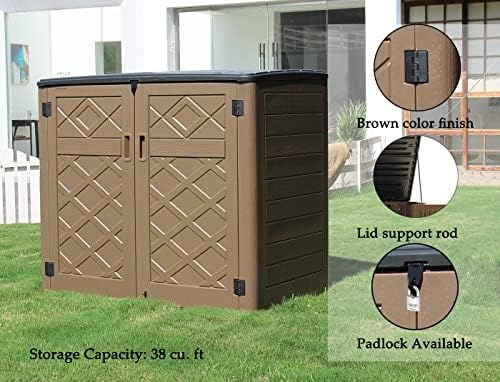 Mrosaa Large Horizontal Storage Sheds,38 cu.ft Resin Garden Shed Weather Resistance,Outdoor Storage Box Lockable for Patio,Backyard,Garden,Home(Brown) - Image 3
