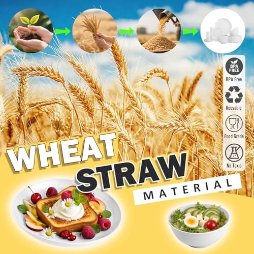 Wheat Straw Dinnerware Sets Service for 8, 32 Piece Plates and Bowls Sets, Microwave & Dishwasher Safe Dishes, Perfect for Kitchen Camping Picnic RV Dorm - White - Image 5