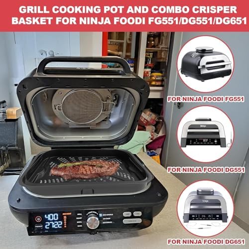 Grill Cooking Pot and Combo Crisper Basket & Rack for Ninja Foodi FG551 DG551 DG651 Smart XL Indoor Grill, Non-Stick Air Frying Accessories for Ninja Foodi Series - Image 3