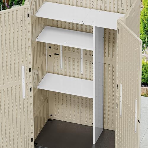 YITAHOME 60cuft Vertical Storage Shed Shelf, Weatherproof Metal Shelf for 60 cu ft Tool Cabinet, Ideal for Outdoor Use, Easy Assembly,45.6" L X 13.2" W X 69" H, White - Image 4