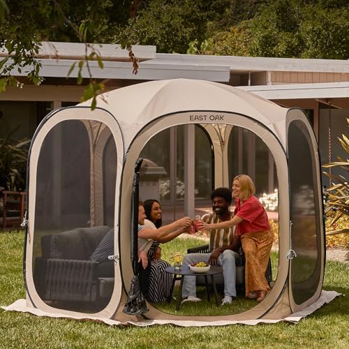 East Oak Pop up Screen Tent with Mosquito Netting, Portable Screen House Canopy Shelter, 10 x 10 FT Instant Screen Gazebo & UPF 50+ UV Protection for Patio, Backyard, Deck & Outdoor Activities, Beige - Image 6