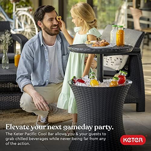 Keter Pacific Cool Bar Outdoor Patio Furniture and Hot Tub Side Table with 7.5 Gallon Beer and Wine Cooler, Dark Grey - Image 3