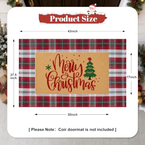 Christmas Door Mat 28"x43" Buffalo Plaid Cotton Washable Outdoor Rug - Image 2