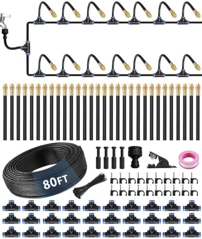 80FT 5/16" Misting Irrigation System for Garden with 30 Adjustable Nozzles by ELDEROAKI