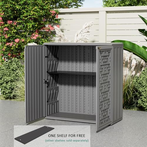 KINYING Outdoor Storage Cabinet Waterproof, Resin 62 Gallon Deck Box for Patio Furniture Cushions, Garden Tools, Pool Tools and Kids’ Toys (Grey with 1 Shelving) - Image 4