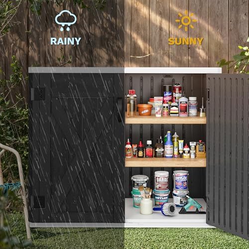DWVO 35 Cu Ft Outdoor Storage Shed with Unique X-Shaped Lockable Door, Weatherproof Resin Tool Shed w/o Shelf for Gardening & Lawn Equipment, Dark Gray - Image 3