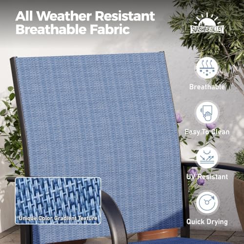 SUNSHINE VALLEY 5pc Patio Dining Set, 37" Square Table & 4 Blue Chairs - Image 2