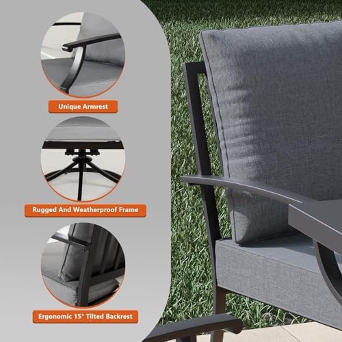 5 Piece Metal Outdoor Patio Furniture Set with 48"/55000 BTU Round Fire Pit Table,Outdoor Dining Table Set 4 Swivel Chairs No-Slip Cushions and Waterproof Covers,Grey - Image 3