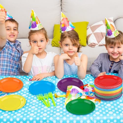 Breroa 144 Pcs Rainbow Paper Plates 7 Inch Bulk Rainbow Plates Disposable - Image 5