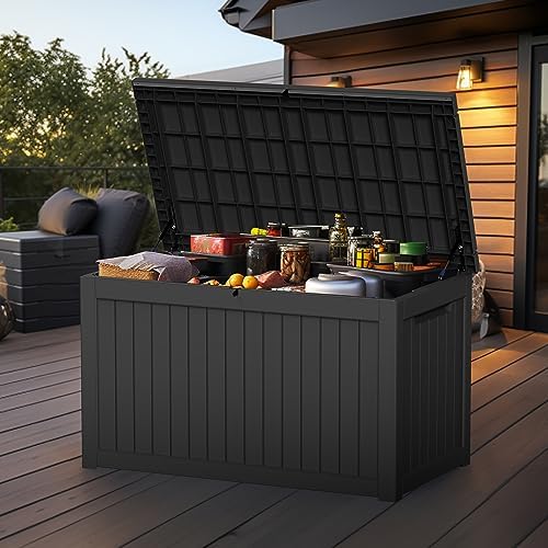 260 Gallon Outdoor Deck Box, Lockable Waterproof Outdoor Storage Boxes For Garden Tools,Indoor Cushions,Accessories Outside Storage Resin Weatherproof Container(Black) - Image 7
