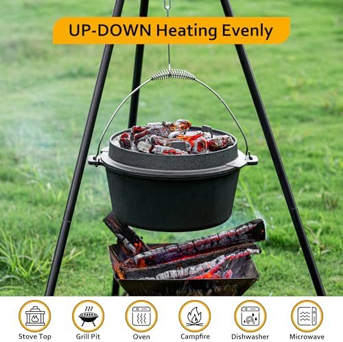 Velaze 10 QT Pre-Seasoned Cast Iron Camping Dutch Oven Pot with Lid - Image 4
