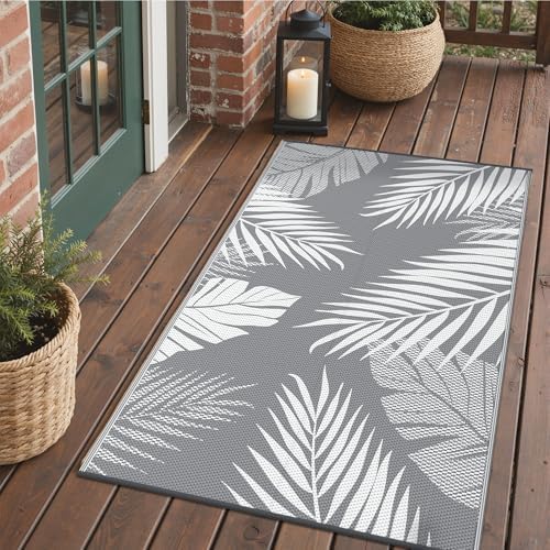 GENIMO Outdoor Rug 3'x5' Waterproof for Porch, Plastic Door Mat Grey White by GENIMO