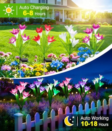 KOOPER Outdoor Solar Lights, 6 Pack Solar Garden Light with Bigger Lily Flowers, Waterproof 7 Color Changing Solar Lights Outdoor - Bigger Panel for Patio Yard Garden Decoration, Gift for Mom - Image 4
