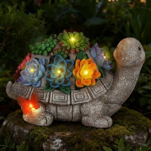 8.27 Inch Large Solar Garden Outdoor Statues Turtle with Succulent and 7 LED Lights -Waterproof Animal Lawn Decor Statue for Patio, Balcony, Yard Ornament for Mom Grandma Women by Unknown