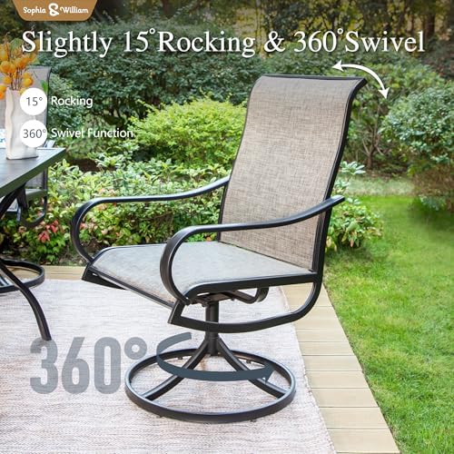 Sophia & William Patio Dining Set for 6 w/Swivel Textilene Chairs, Brown - Image 4