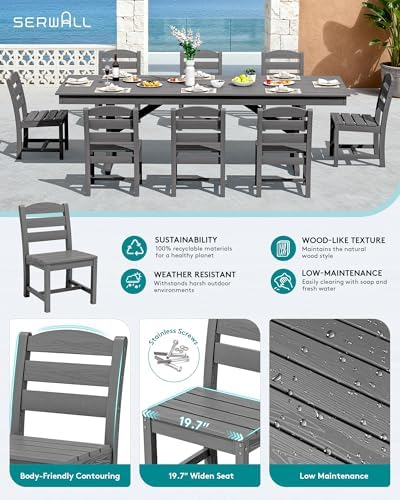 SERWALL 9Pcs 84" HDPE Outdoor Dining Set for 8 with Armless Chairs,Gray - Image 3