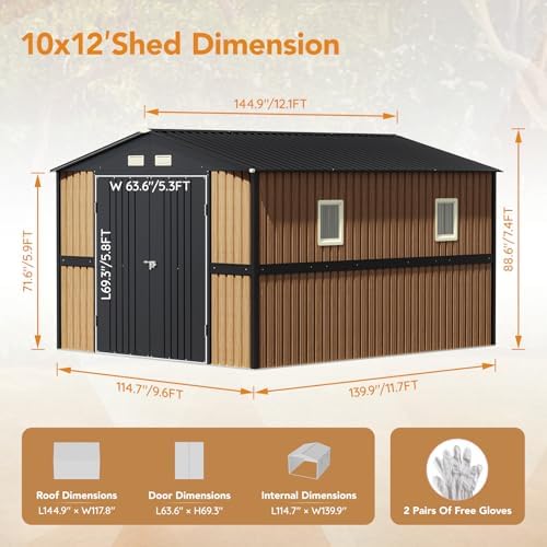 Panovue 10X12 FT Outdoor Steel Storage Shed (NO Frame Floor&Wood Panel) - Image 6
