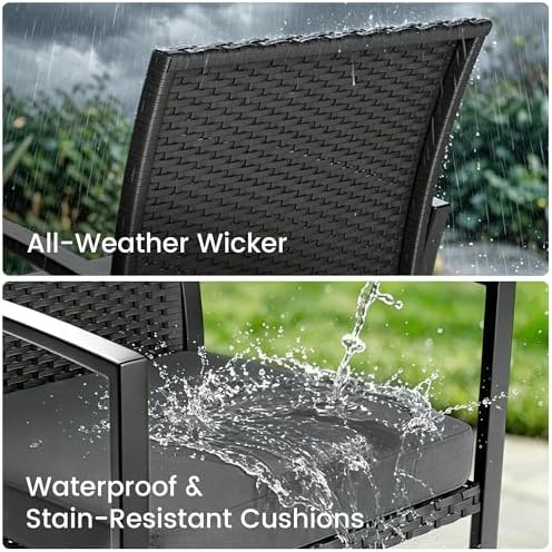 Rocking Patio Bistro Sets - All-Weather - 3 Piece Rattan Conversation Furniture Set, Wicker Outdoor Front Porch Chair for Balcony, Porch, Garden, Backyard, Poolside,Medium Gray - Image 3
