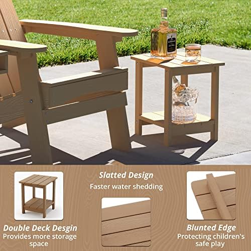 LUE BONA Outdoor Side Table, 2-Tier HDPS Small Patio Table, Brown - Image 5